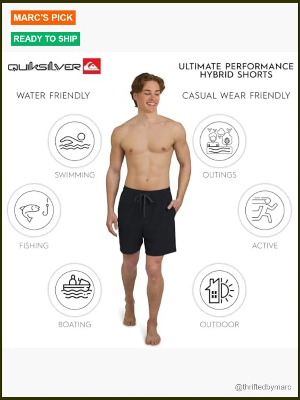 Stretch Waist Hybrid Shorts Regular Fit Water Friendly Activewear S-XXL